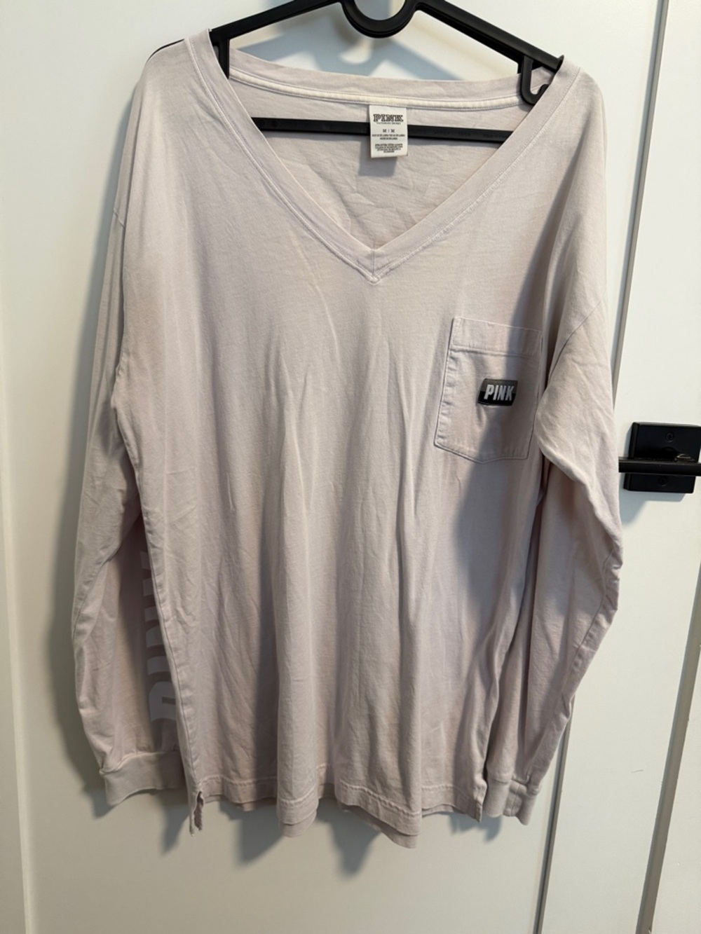 PINK Victoria's Secret Light Mauve V-Neck Long Sleeve Tee